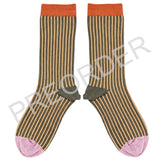 ANKLE SOCKS - Cotton - Women's –  Pinstripe - Grey Peach
