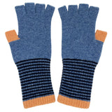 FINGERLESS GLOVES - lambswool - women's - denim & peach