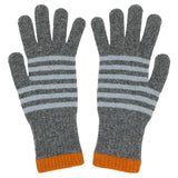 GLOVES - lambswool - womens - stripe - grey