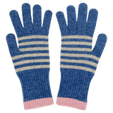 GLOVES - lambswool - womens - stripe - denim & soft brown