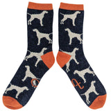 Women's Navy Dogs Lambswool Ankle Socks