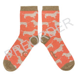 PRE-ORDER*** ANKLE SOCKS - lambswool - women's  - sausage dog - coral - CASE SIZE 3