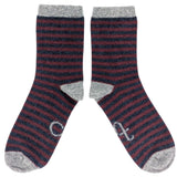 Women's Plum & Navy Stripe Lambswool Ankle Socks