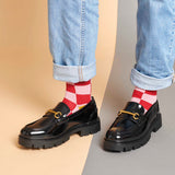 Women's Red & Pink Battenburg Check Organic Cotton Ankle Socks