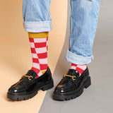 Women's Red & Pink Battenburg Check Organic Cotton Ankle Socks