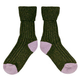 ANKLE SOCKS - lambswool & silk - women's - dark green - CASE SIZE 3