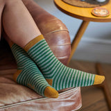 ANKLE SOCKS - lambswool - women's  - stripe - green