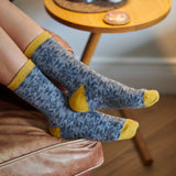 ANKLE SOCKS - lambswool - women's  - fair isle - grey & yellow