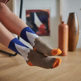 ANKLE SOCKS - lambswool - women's  -  mountain - navy/orange