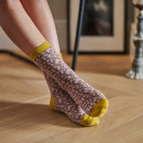 ANKLE SOCKS - lambswool - women's  -  leopard - brown & pink - CASE SIZE 3