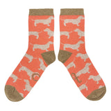 ANKLE SOCKS - lambswool - women's  - sausage dog - coral - CASE SIZE 3