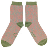ANKLE SOCKS - lambswool - women's - fair isle - pink/mint - CASE SIZE 3
