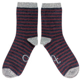 ANKLE SOCKS - lambswool - women's - stripe - plum/navy - CASE SIZE 3
