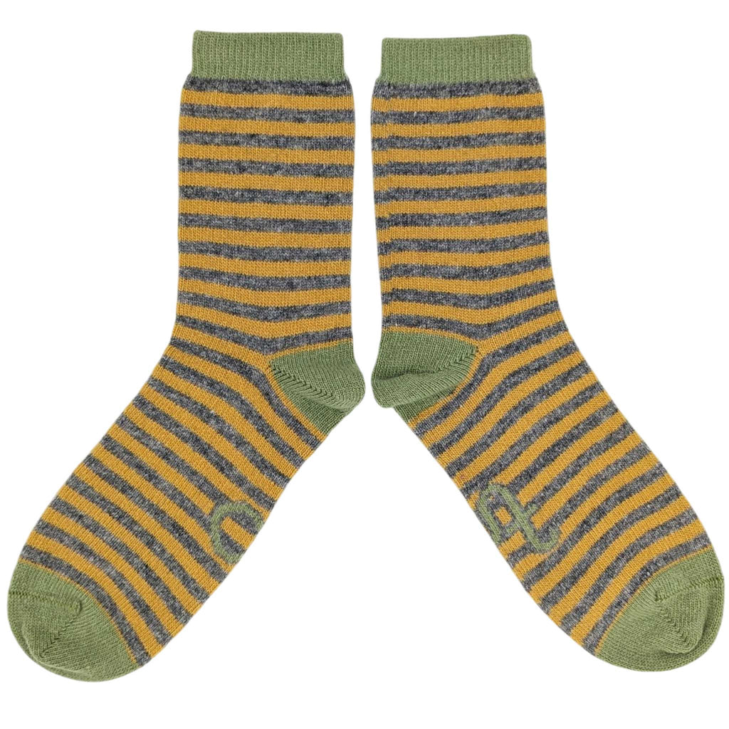 ANKLE SOCKS - lambswool - women's - stripe - grey/yellow - CASE SIZE 3
