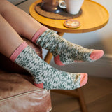 ANKLE SOCKS - lambswool - women's  - fair isle - grey & yellow