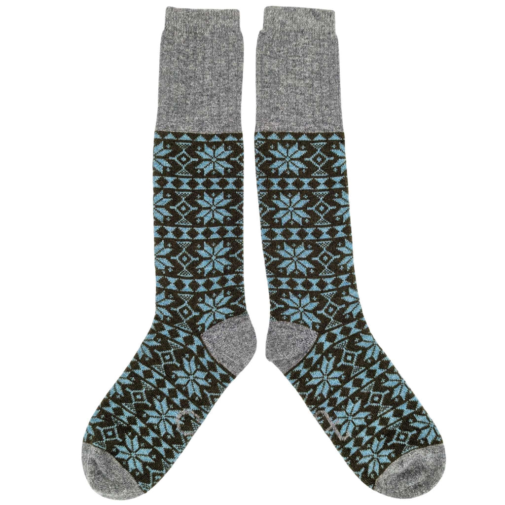 KNEE SOCKS - lambswool - women's - fair isle - green - CASE SIZE 3