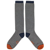 KNEE SOCKS - lambswool - women's - stripe - navy - CASE SIZE 3