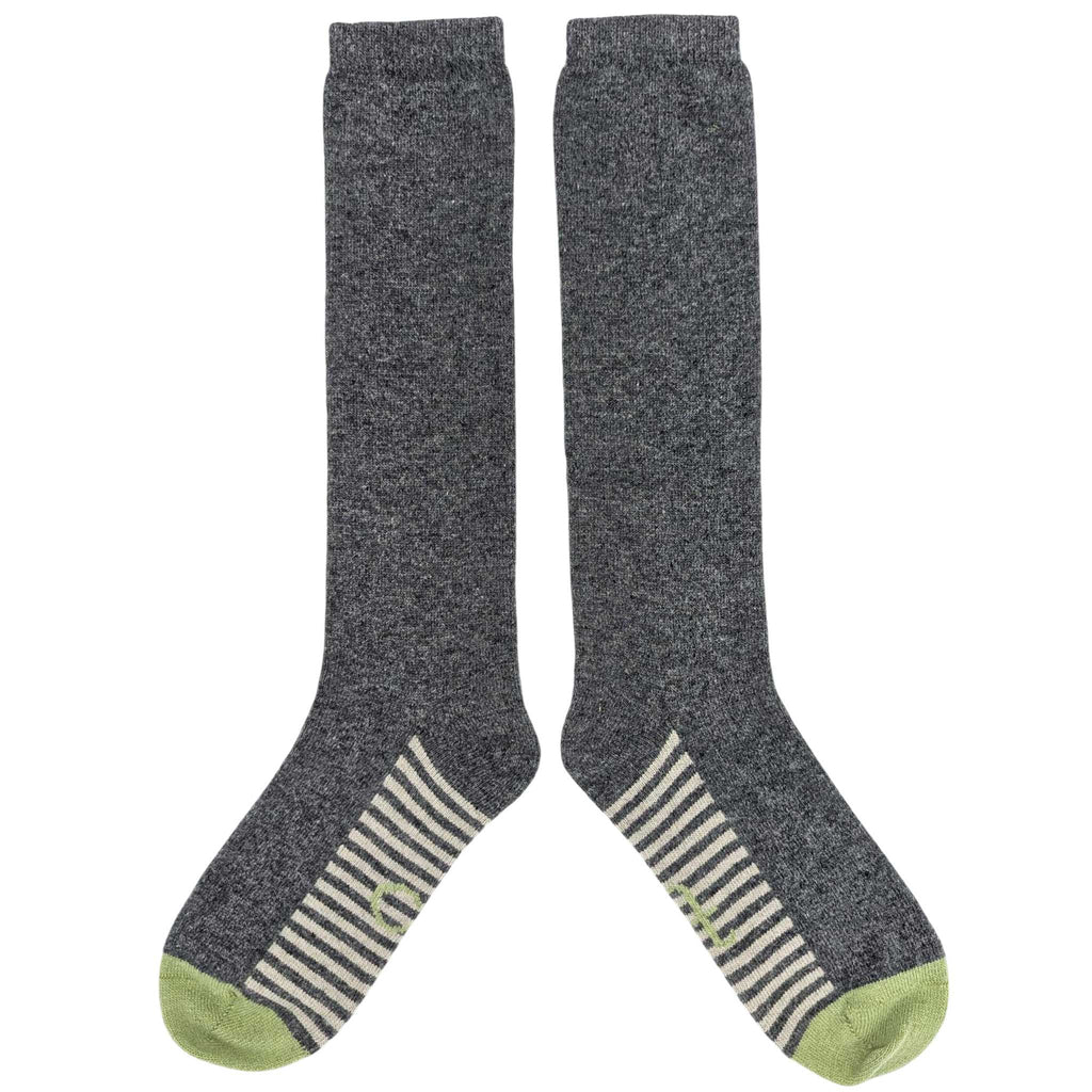 KNEE SOCKS - lambswool - women's - striped sole - grey - CASE SIZE 3