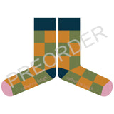 ANKLE SOCKS - cotton - men's -  LARGE CHECK - khaki/ginger - CASE SIZE 3