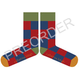 ANKLE SOCKS - cotton - men's - LARGE CHECK - navy/red - CASE SIZE 3