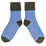 Cornflower Blue & Moss Green Cashmere Blend Slouch Socks