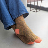 KNEE SOCKS - cotton - women's - marl - khaki/lime - CASE SIZE 3