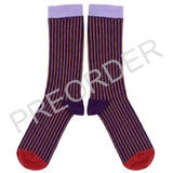ANKLE SOCKS - Cotton - Men's –  Pinstripe - Aubergine/Ginger
