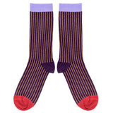 Catherine Tough Men's Organic Cotton Ankle Socks - Aubergine & Ginger Pinstripe Pattern