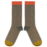 Catherine Tough  Men's Organic Cotton Ankle Socks - Grey & Peach Pinstripe
