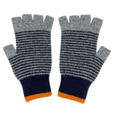 FINGERESS GLOVES - lambswool - stripe - navy & grey