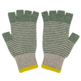 FINGERESS GLOVES - lambswool - stripe - green & soft brown