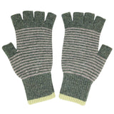Unisex Soft Green Stripe Lambswool Fingerless Gloves