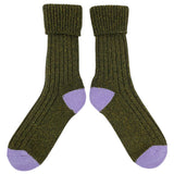 ANKLE SOCKS - lambswool & silk - men's - dark green/lilac - CASE SIZE 3