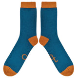 Men's Petrol & Rust Lambswool Ankle Socks