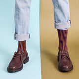 Men's Organic Cotton Ankle Socks - Aubergine & Ginger Pinstripe Pattern