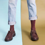 Men's Organic Cotton Ankle Socks - Aubergine & Ginger Pinstripe Pattern