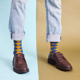 Men's Organic Cotton Ankle Socks - Navy Diamond Pattern