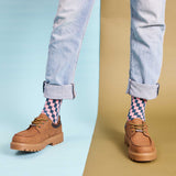 Men's Organic Cotton Ankle Socks - Teal & Pink Check Pattern
