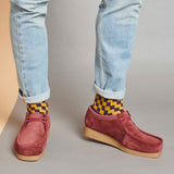 Men's Aubergine & Yellow Check Organic Cotton Ankle Socks