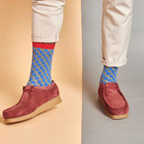 Men's Blue & Grey Check Organic Cotton Ankle Socks