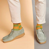 Men's Khaki & Ginger Battenburg Check Organic Cotton Ankle Socks