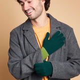 Men's Lambswool Gloves - Dark & Pea Green Colour Block