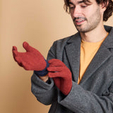 Men's Lambswool Gloves - Dark Red & Navy Colour Block