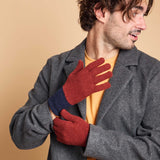 Men's Lambswool Gloves - Dark Red & Navy Colour Block