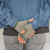 FINGERESS GLOVES - lambswool - unisex- stripe - green
