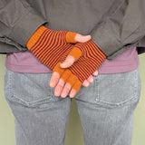  FINGERESS GLOVES - lambswool - stripe - rust