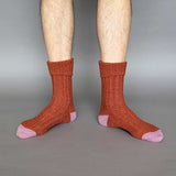 ANKLE SOCKS - lambswool & silk - unisex - Rust & Dusky Pink - CASE SIZE3