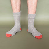 ANKLE SOCKS - lambswool & silk - unisex - Grey & Orange - CASE SIZE 3