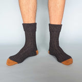 Navy blue silk socks with mustard trims
