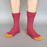ANKLE SOCKS - lambswool & silk - men's - dark red - CASE SIZE 3